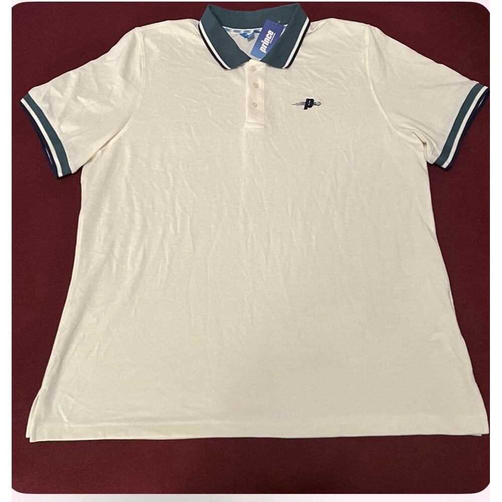 Prince Pickleball Mens 3 Button Polo Shirt XXL Ivory (Off White) Contrast Stripe